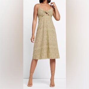 Express Olive Eyelet Midi Dress